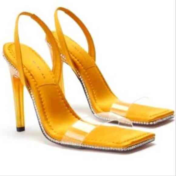 Good American Crystal Crush Lucite Sandal Size 7 | Yellow | NIB - Picture 9 of 9